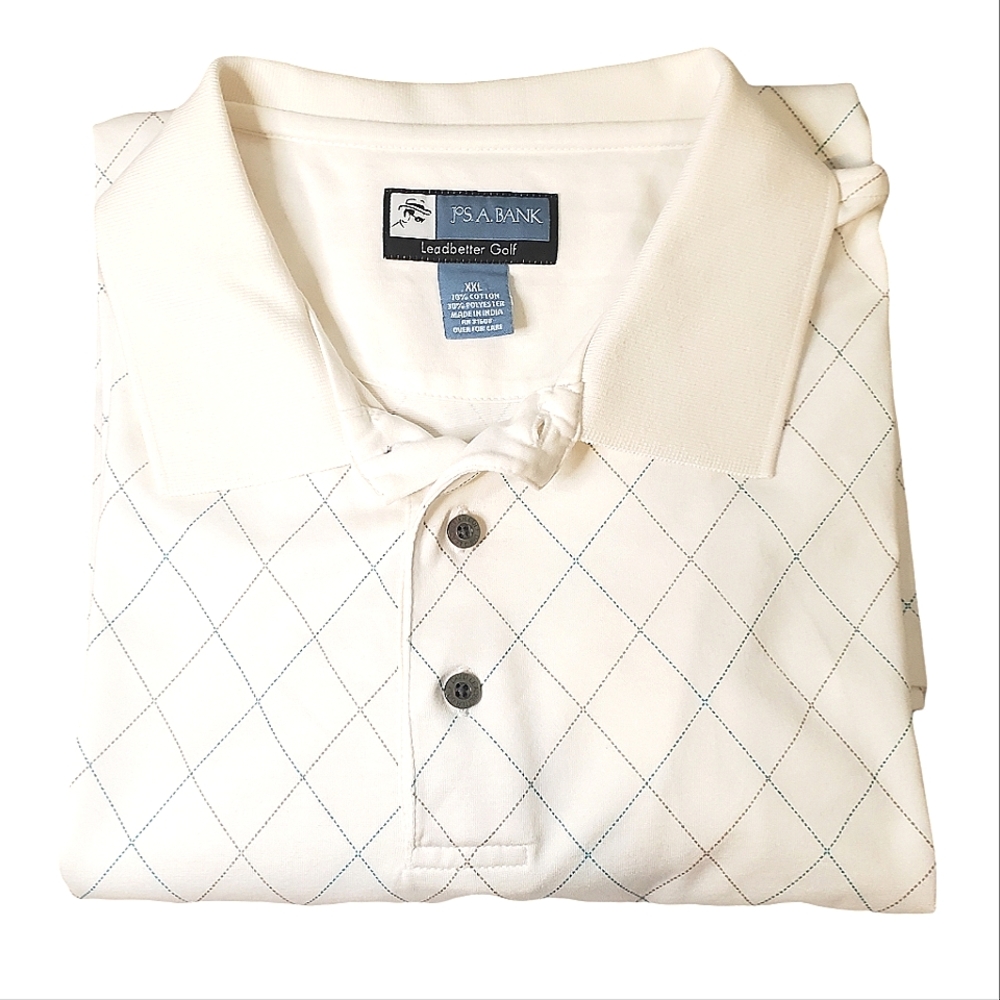 JOS. A. BANK | Men's white argyle-striped short-sleeve polo shirt. Size XXL.